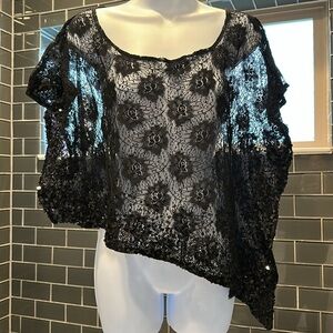 Charlotte Russe Asymmetrical Black Floral Lace Crop XL